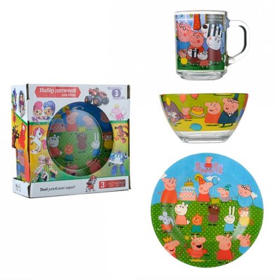 Набор детской посуды из ударопрочного стекла "Свинка Пеппа" (A9551/6) A9551/6 фото