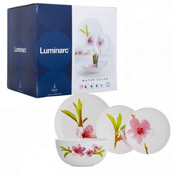 Столовый сервиз с розовыми орхидеями с супником на 6 персон Luminarc Water Color 19 предметов (P7080) P7080 фото