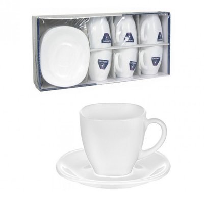 Чайний набір білий з квадратними блюдцями Luminarc CARINE White 6х220 мл (N6430) N6430 фото