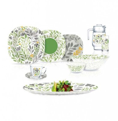 Столовый бело-зеленый сервиз с рисунком цветы Carina Alvis Green 46 предметов Luminarc (Q5859) Q5859 фото