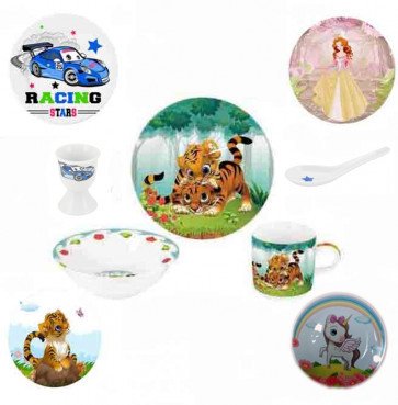 Набор детский 5 предметов тарелка, салатник, чашка, ложка, подставка для яиц Helios микс 4306 4306 фото