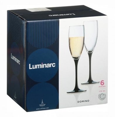 Набор бокалов для шампанского на черной ножке Luminarc Domino 170 мл 6 шт (H8167) H8167 фото