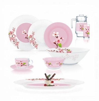 Столовый розовый сервиз с цветочным рисунком "Ambi Rose Garden" 46 предметов Luminarc (Q0926) Q0926 фото