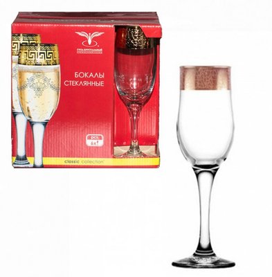 Набор бокалов для шампанского с позолотой 6 шт. Promsize Кракелюр 150 мл (TRV267-160) TRV267-160 фото