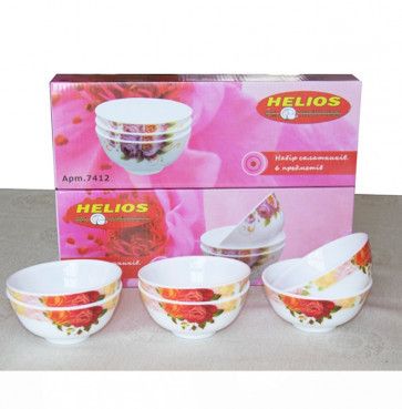 Набор салатников из стеклокерамики с цветочным декором "Ориент" Helios 6 шт (7412) 7412 фото