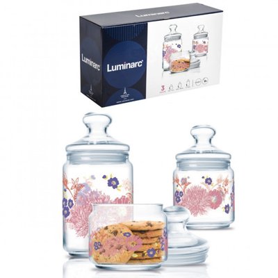Набор банок для сыпучих продуктов с розовым декором 3 предмета Luminarc Jar Alys (P2915) P2915 фото