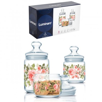 Набор банок для сыпучих продуктов с розовыми пионами 3 предмета Luminarc Jar Lupin (P2312) P2312 фото