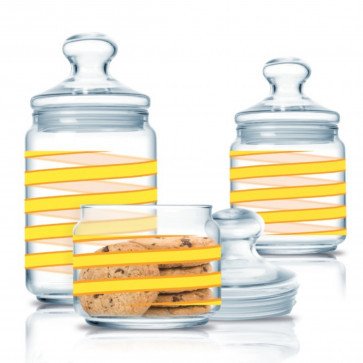 Набір:банка для зберігання продуктів Jar Club Spiral Yellow (0,5л,0,75л,1л) 3шт Q0398 фото