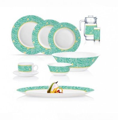 Большой белый столовый сервиз с бирюзовым орнаментом "Essence Hilma Turquoise" 46 предметов Luminarc (Q5453) Q5453 фото