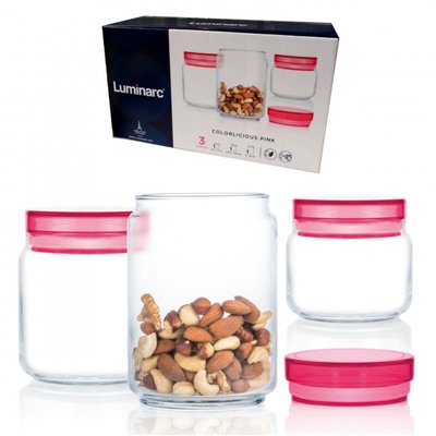 Набор банок для сыпучих Jar Colorlicious 3шт с розовой крышкой Luminarc Q6149 Q6149 фото