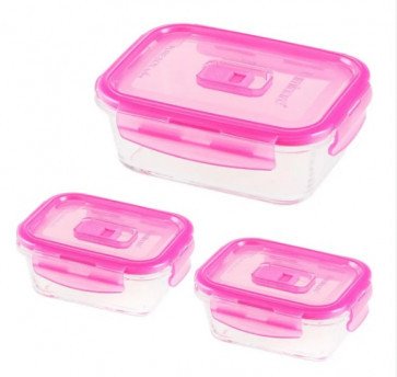 Набор контейнеров PureBox Active прямоугольных с розовой крышкой 3шт и термосумка Luminarc P4498 P4498 фото