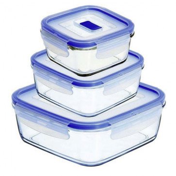 Набор контейнеров прямоугольных Pure Box Active с голубой крышкой 380,760,1220мл Luminarc H7685 H7685 фото
